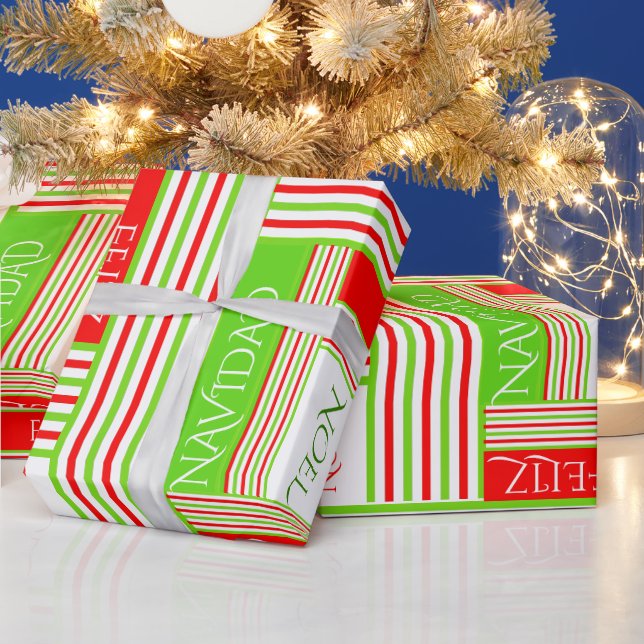 C'est Weihnachten Striped Muster Frohe Weihnachten Geschenkpapier (Feiertage)