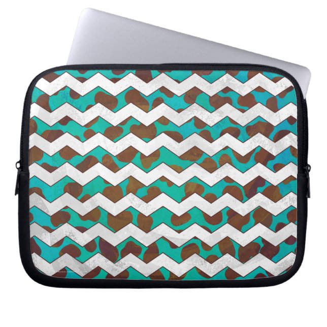 Cevron Dalmatiner Brown und Aquamarin Laptopschutzhülle (Vorderseite)