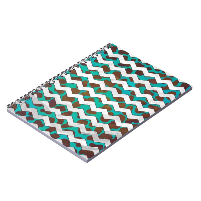 Cevron Dalmatiner Brown und Aquamarin Notizblock (Linke Seite)