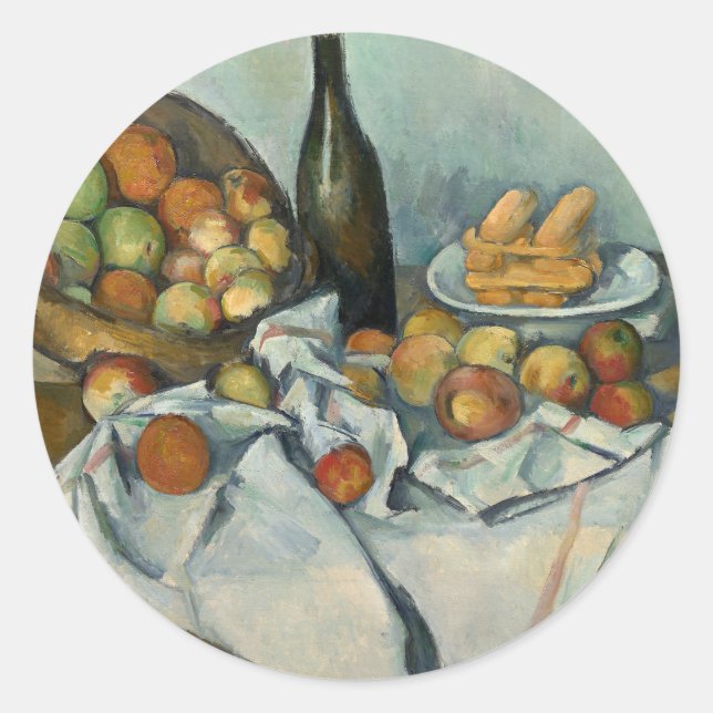 Cezanne Basket Apples Impressionismus Art Runder Aufkleber (Vorderseite)