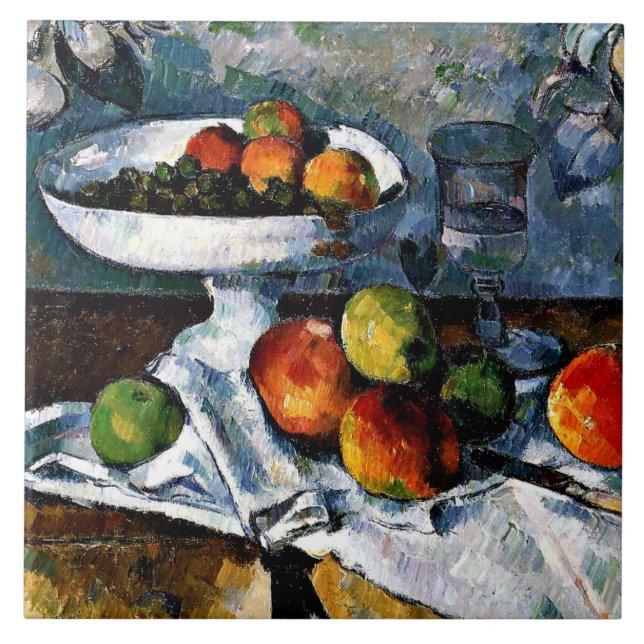 Cezanne - Compotier, Glas, Äpfel Fliese (Vorderseite)
