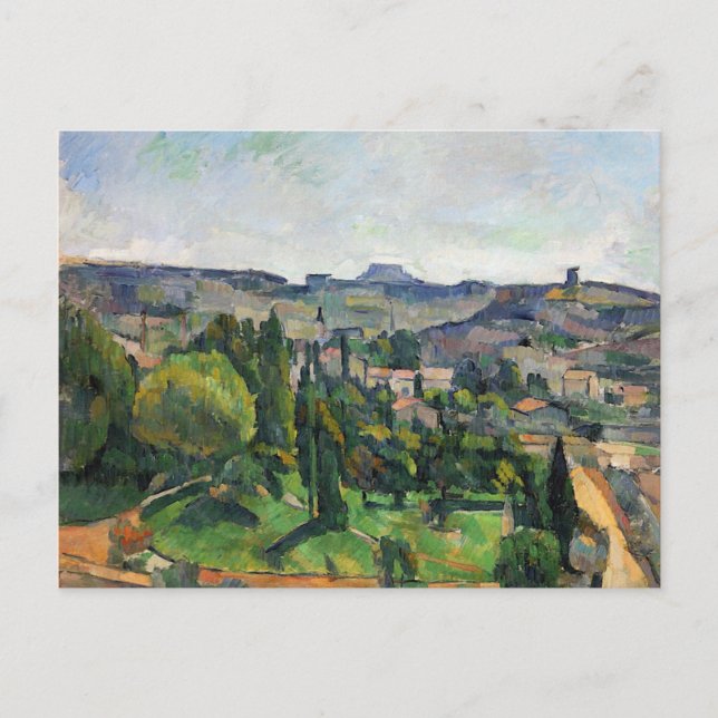 Cezanne - Landschaft mit Straße und Glockenturm Postkarte (Vorderseite)