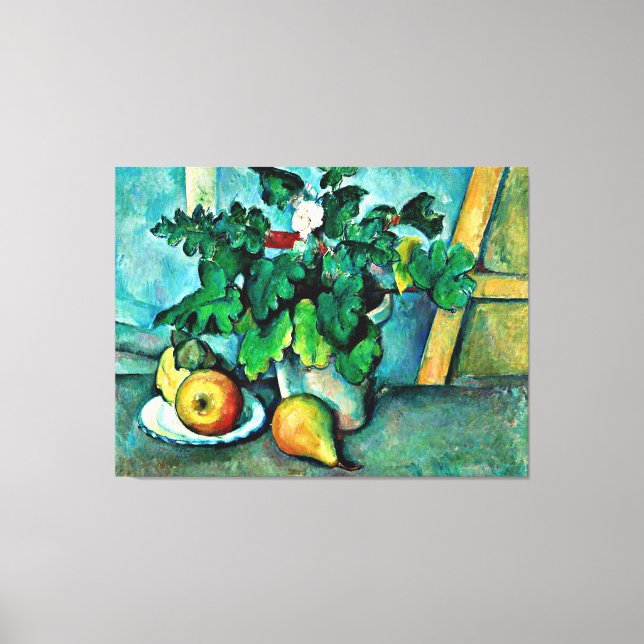 Cezanne - Porree aus Primrosen und Obst Leinwanddruck (Vorderseite)