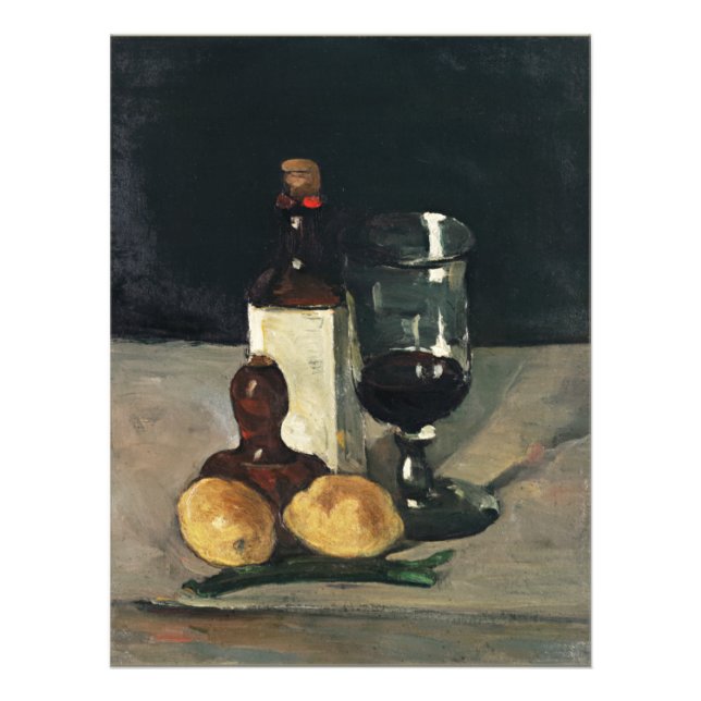 Cezanne - Stillleben mit Flasche, Glas, Zitronen Fotodruck (Vorne)
