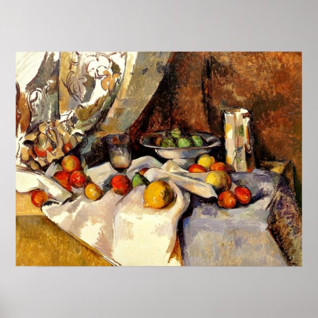 Cezanne - Stillleben, Post, Flasche, Cup und Obst Poster (Vorne)
