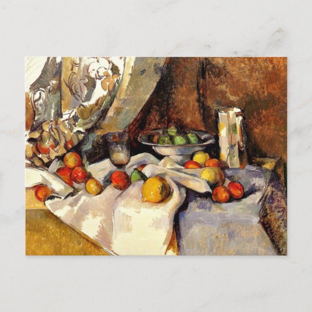 Cezanne - Stillleben Post, Flasche, Cup und Obst Postkarte (Vorderseite)