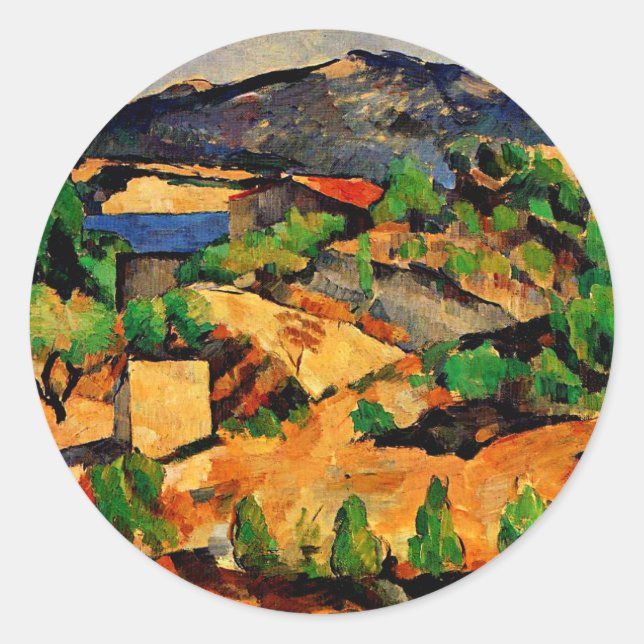 Cezanne - Vom Estaque-Platz aus gesehen Runder Aufkleber (Vorderseite)