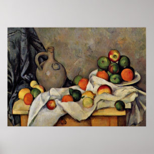Cezanne - Vorhang, Jug und Obst Poster