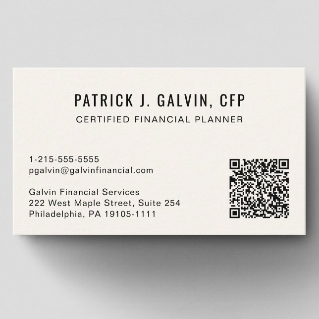 CFP Financial Planner QR-Code Creme Visitenkarte (CFP Financial Planner QR Code Cream Business Card)