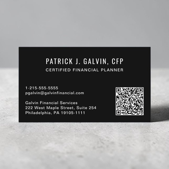 CFP Financial Planner QR Code Schwarz Visitenkarte (CFP Financial Planner QR Code Black Business Card)