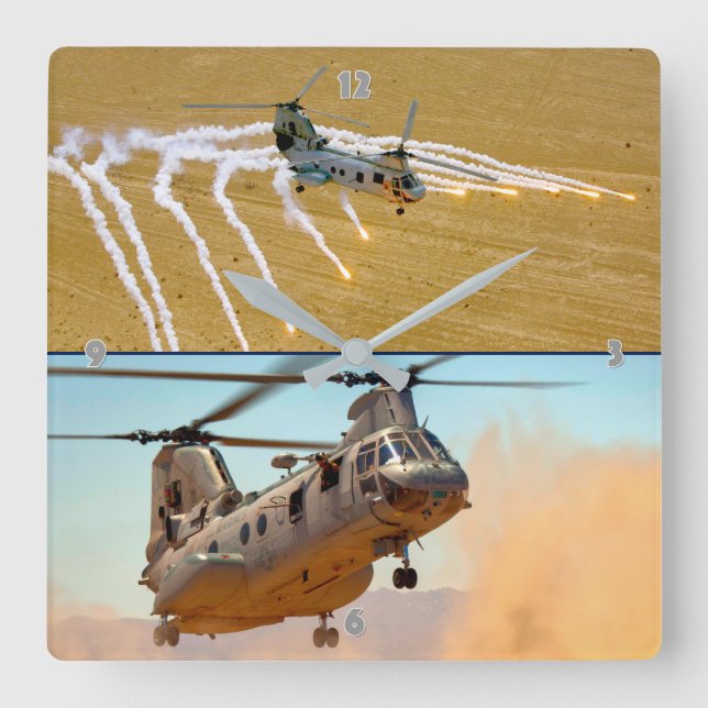 CH-46E MEERESKNIGHT QUADRATISCHE WANDUHR (Vorderseite)