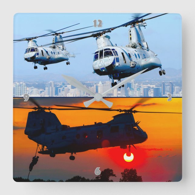 CH-46E MEERESKNIGHT QUADRATISCHE WANDUHR (Vorderseite)