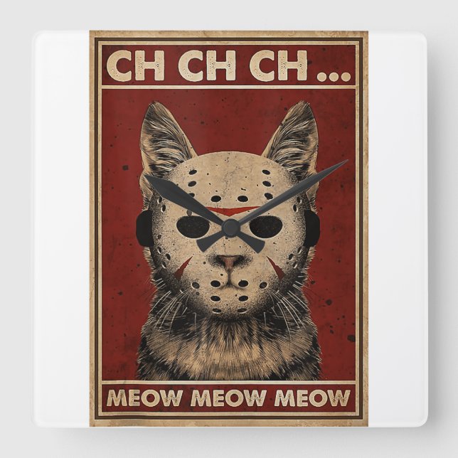 Ch Ch Ch Meow Meow Meow Beängstigende Halloween Ka Quadratische Wanduhr (Vorderseite)
