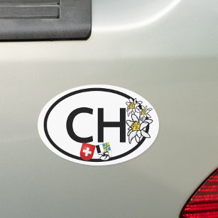 CH - Fahnen Schweiz & Graubünden   Edelweiss-Blume Auto Magnet