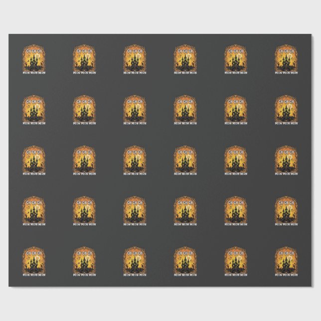 Ch Meow Halloween Spukschloss_1 Geschenkpapier (Flach)