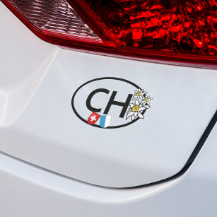 CH - Schweizer Flaggen mit Edelweiss-Blume Auto Magnet