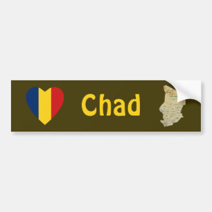 Chad Flag Herz + Karte Autoaufkleber