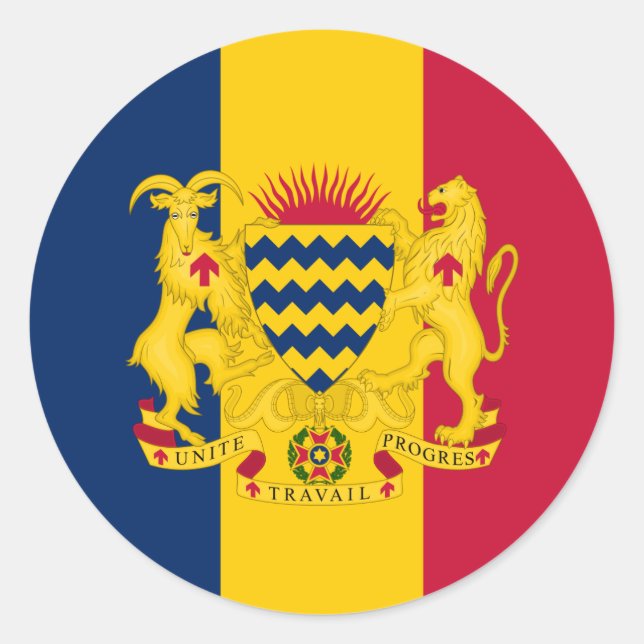 Chadian Flag & Wappen, Flagge des Tschad Runder Aufkleber (Vorderseite)