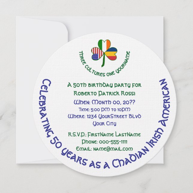Chadian Irish USA Kleeblatt Personalisiert Birthda Einladung (Vorderseite)