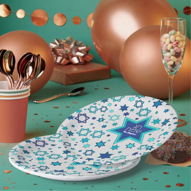 Chag Sameach Star Personalisiert Pappteller (Multi)
