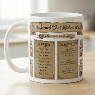 Chai-Gewürz-Rezept Rustikale Vorratskammer Etikett Kaffeetasse