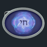 Chai - Leben fördern Ovale Gürtelschnalle<br><div class="desc">Das Judentum betont die Bedeutung des Lebens. Dieser Gürtelschnalle ist mit einem blauen Fraktal-Bild mit einem Stern von David und "Chai",  Hebräisch für Leben,  ausgestattet.</div>