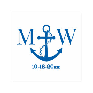 Chain Anchor Couple Wedding 2 Init Monogram Date Permastempel