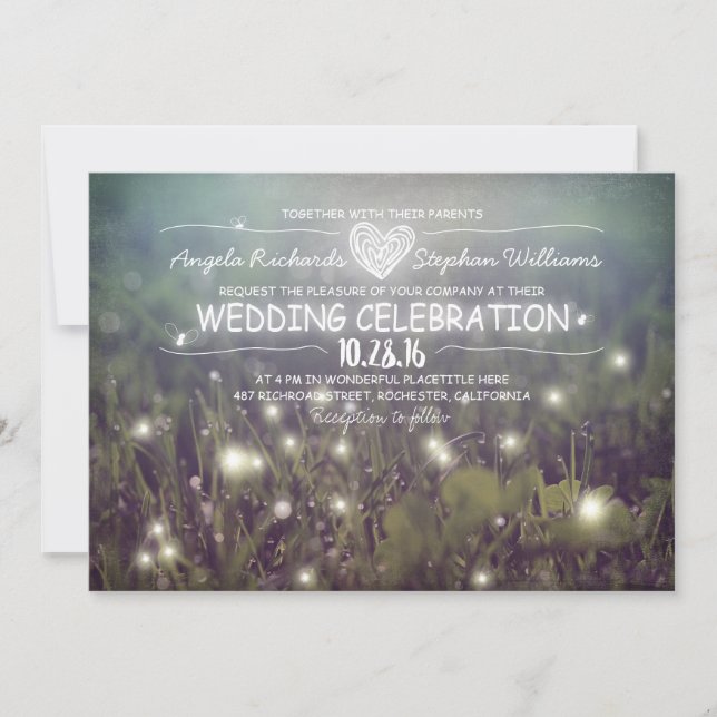 chaîne de lumières faire-part de mariage rustique (Devant)