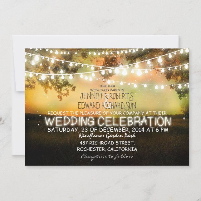 chaîne de lumières faire-part de mariage rustique (Devant)