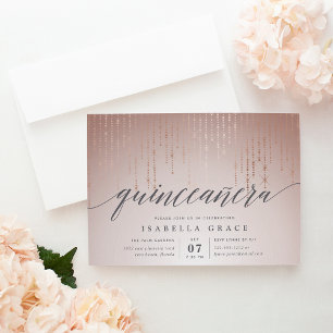 Chaîne d'or rose lumières Quinceanera Invitation