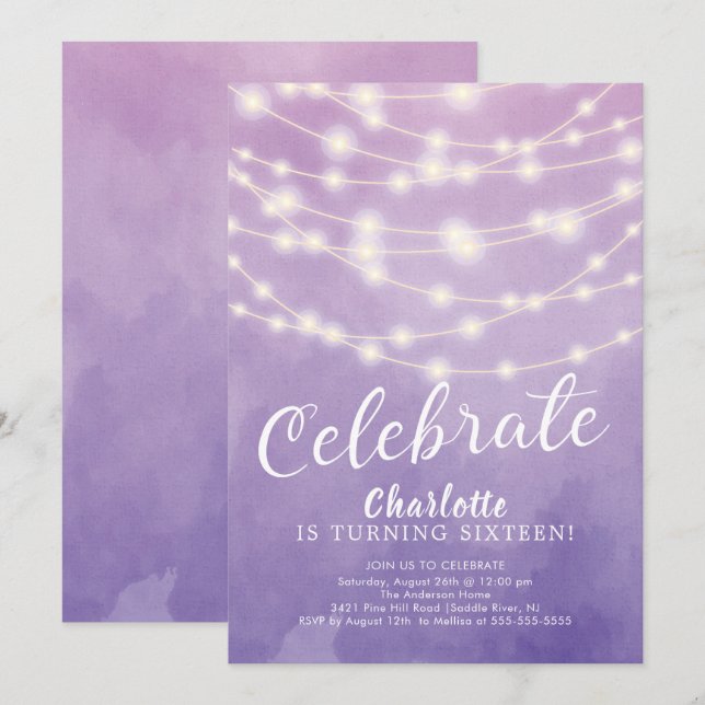 Chaîne Lights Sweet 16e anniversaire Invitation (Devant / Derrière)
