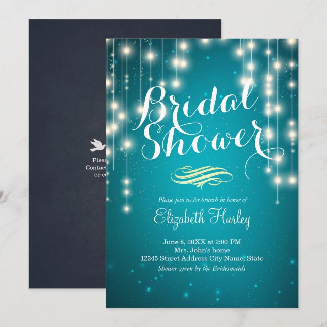 Chaîne Lights Turquoise Bridal Shower Invitation (Devant / Derrière)