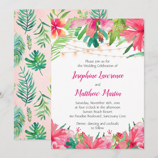 Chaîne tropicale éclaire les invitations de mariag (Devant / Derrière)