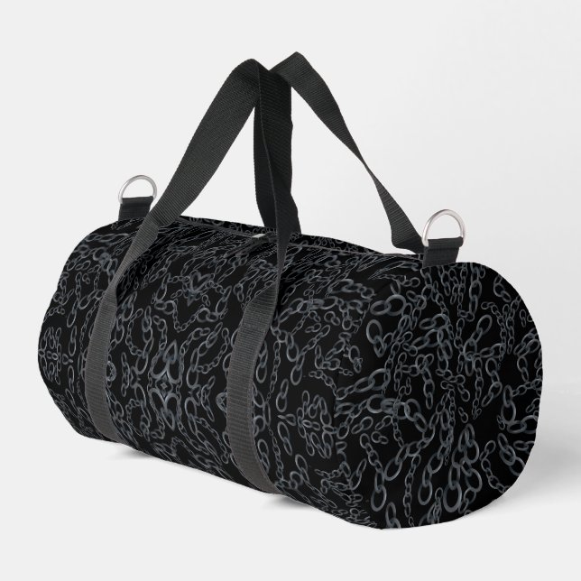 Chained Abstract Mirrored Image Gray On Black Art Duffle Bag (Linke Seite)