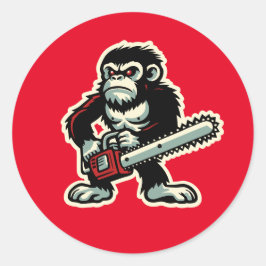Chainsaw Chimp Runder Aufkleber