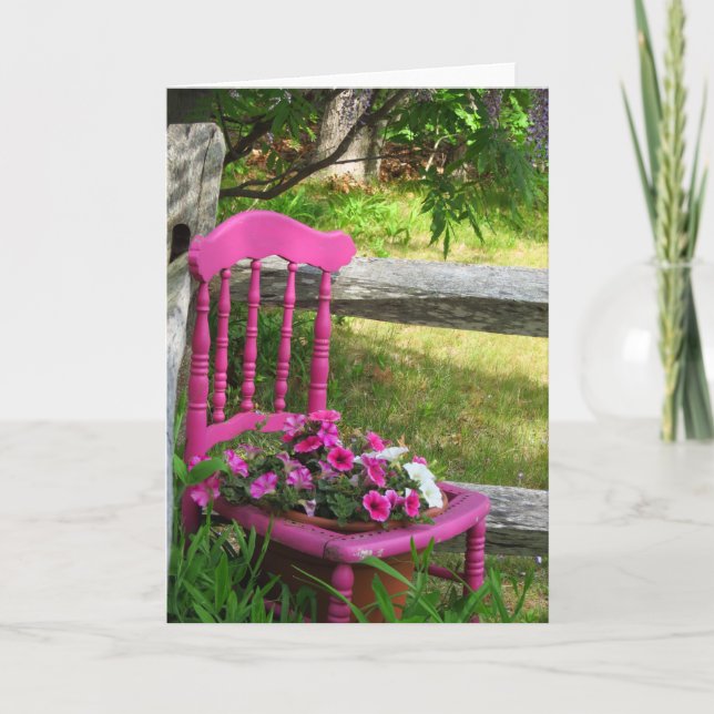 Chaise et fleurs roses - Carte Vineyard de Martha (Devant)