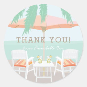 Chaises de plage rose Umbrella Sticker Merci