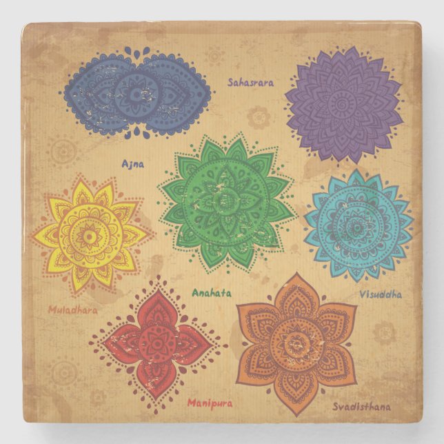 Chakra, Ajna, muladhara, anahata, manipura, Steinuntersetzer (Vorderseite)