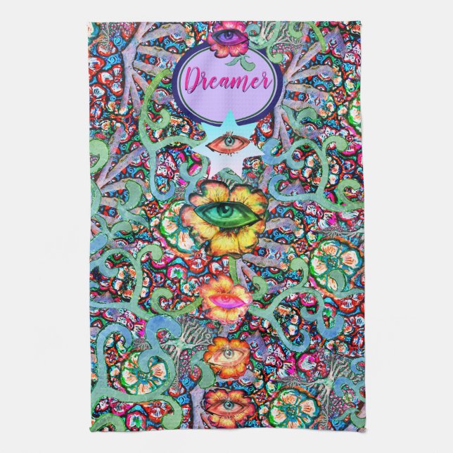 Chakra Floral Dreamer farbenfroh ungewöhnlich myst Geschirrtuch (Vertikal)