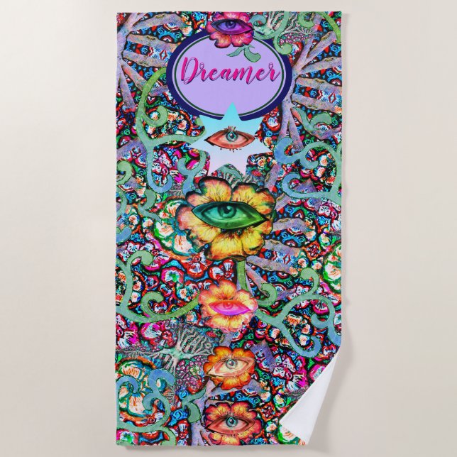 Chakra Floral Dreamer farbenfroh ungewöhnlich myst Strandtuch (Vorderseite)