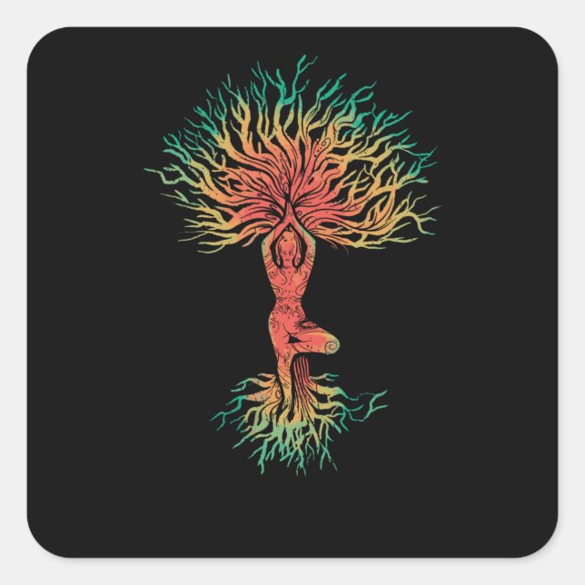 Chakra Hamsa Hand T - Shirt Yoga Quadratischer Aufkleber (Vorderseite)