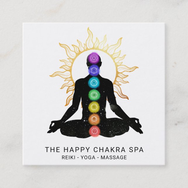 *~* Chakra Heilmedizin Sun Lotus Pose Mann Quadratische Visitenkarte (Vorderseite)