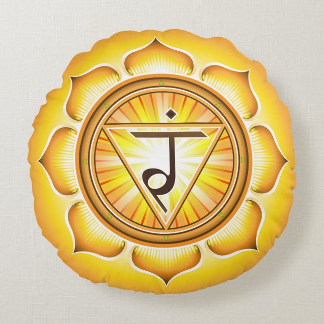 Chakra Manipura Yoga Rundpilz Rundes Kissen (Vorderseite)