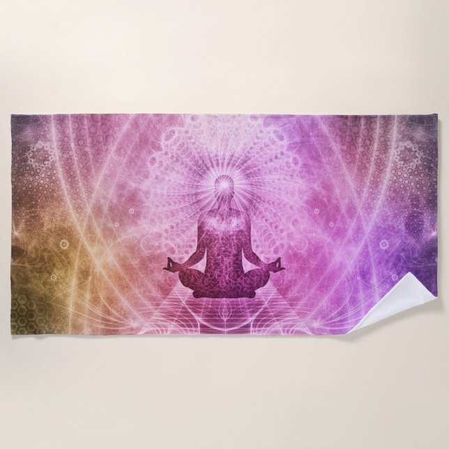 Chakra Mediation Yoga Symbol Lila Strandtuch (Vorderseite)
