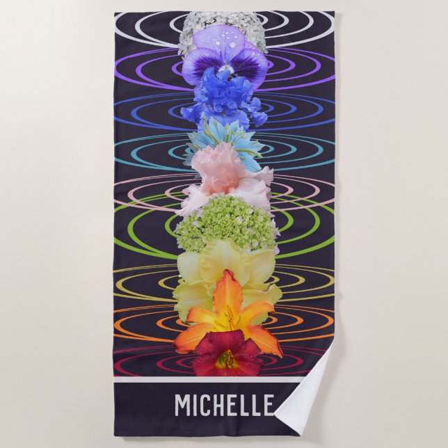 Chakra Rainbow Blume Custom Beach Handtuch (Vorderseite)