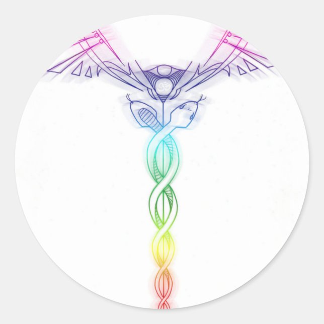 Chakra Rainbow Caduceus Runder Aufkleber (Vorderseite)