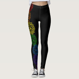Chakra Regenbogen-Blumen-Leggings, Leggings M