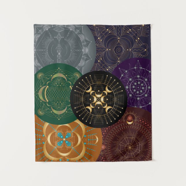 Chakra Shadow Mandala Collage Tapisserie multicolo (Devant)