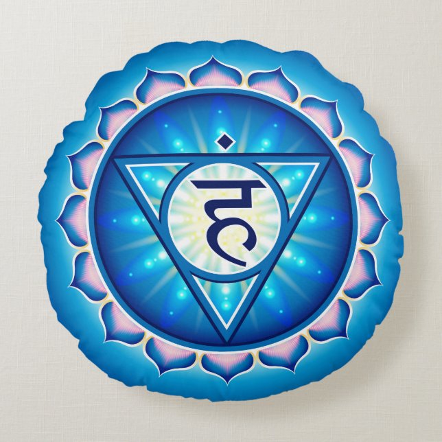 Chakra Vishuddha Yoga Rundpilz Rundes Kissen (Vorderseite)