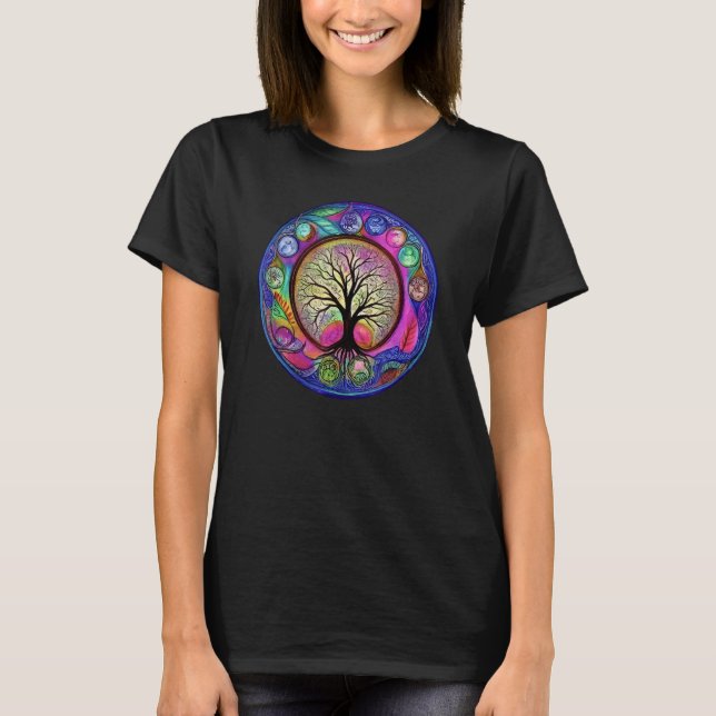 Chakra Whimsical Fantasy Tree of Life T-Shirt (Vorderseite)
